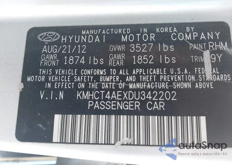 2013 Hyundai Accent Gls z USA, uszkodzony, nr VIN KMHCT4AEXDU342202